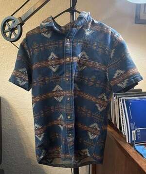 Pendleton Short Sleeve Button Down Shirt Size M Blue Southwest Aztec